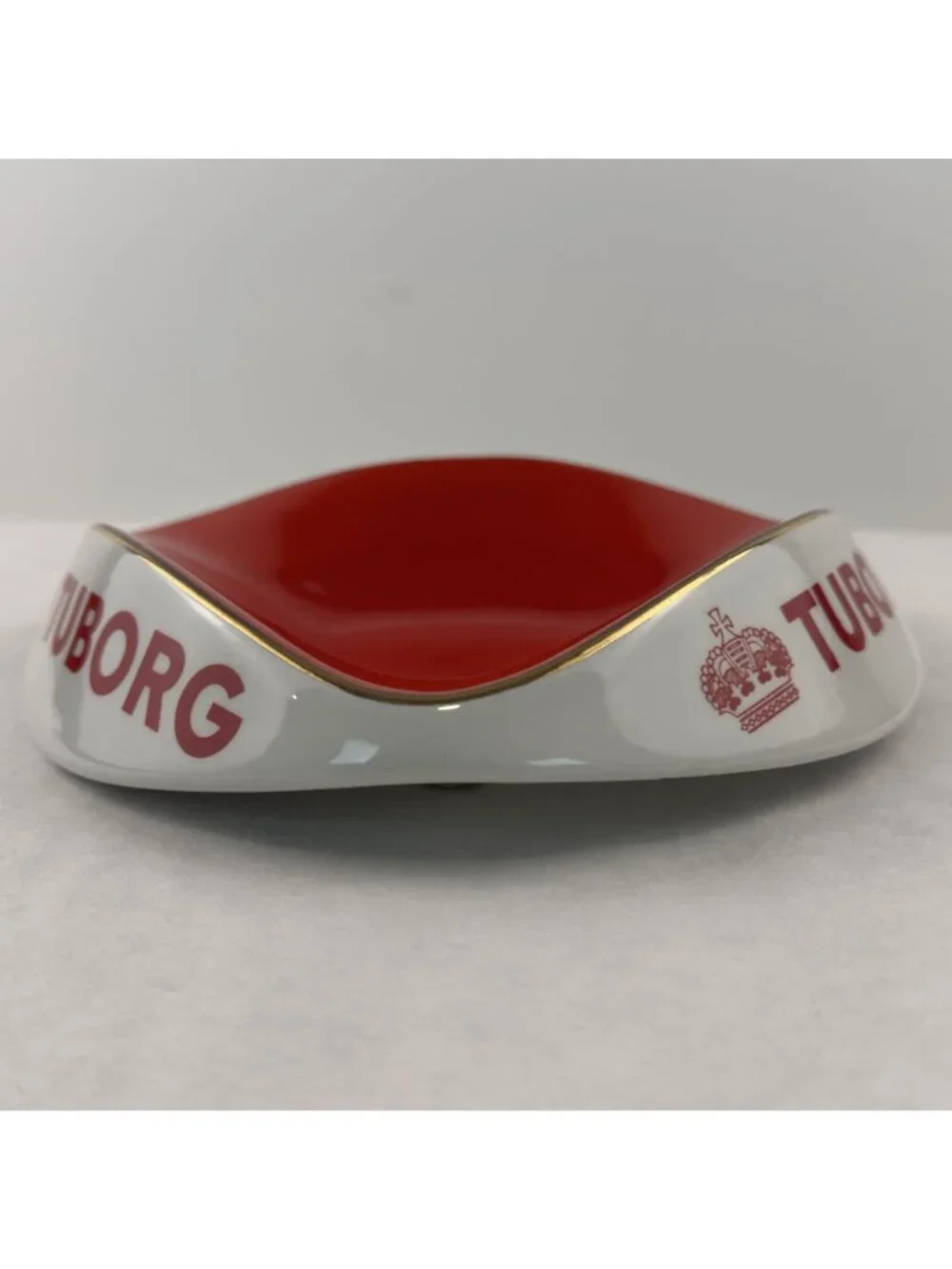 Vintage Tuborg Beer Advertising Ashtray Lunéville France Porcelain Red Barware